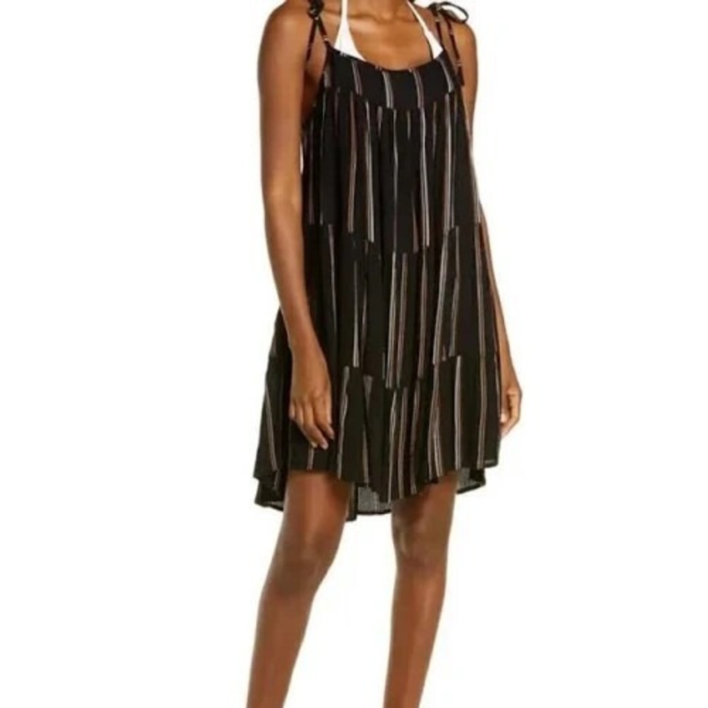 REVEL Women Swim Coverup Layered Mini Sundress Sz M Black Beach Pool 65-10